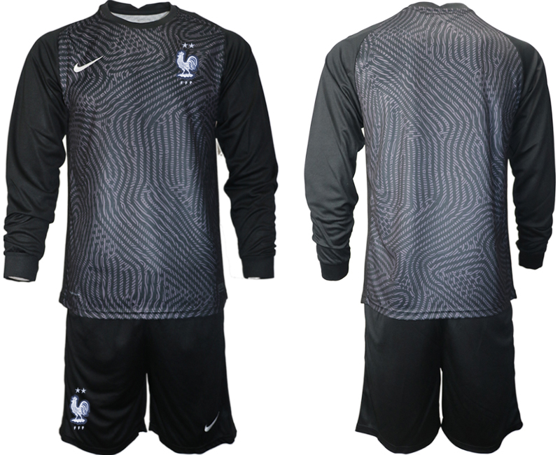 Men 2021 European Cup France black Long sleeve goalkeeper Soccer Jersey->france jersey->Soccer Country Jersey